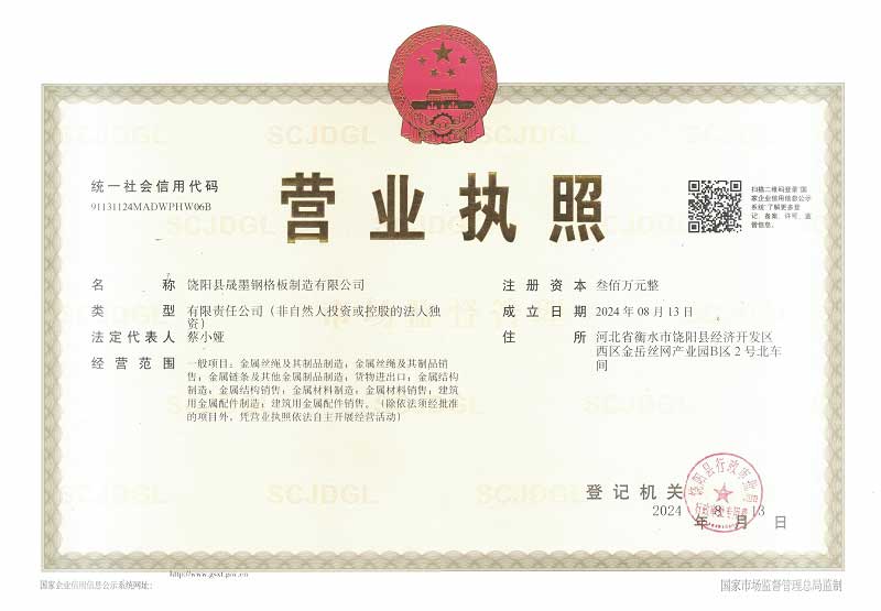 饒陽縣晟墨鋼格板制造有限公司企業(yè)資質